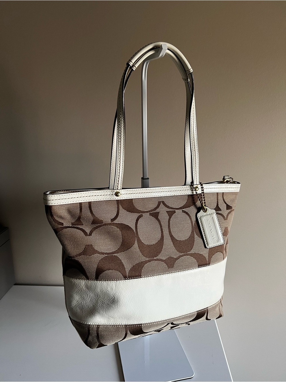 Y2K Vintage Coach Signature Stripe Tote Bag 2008
